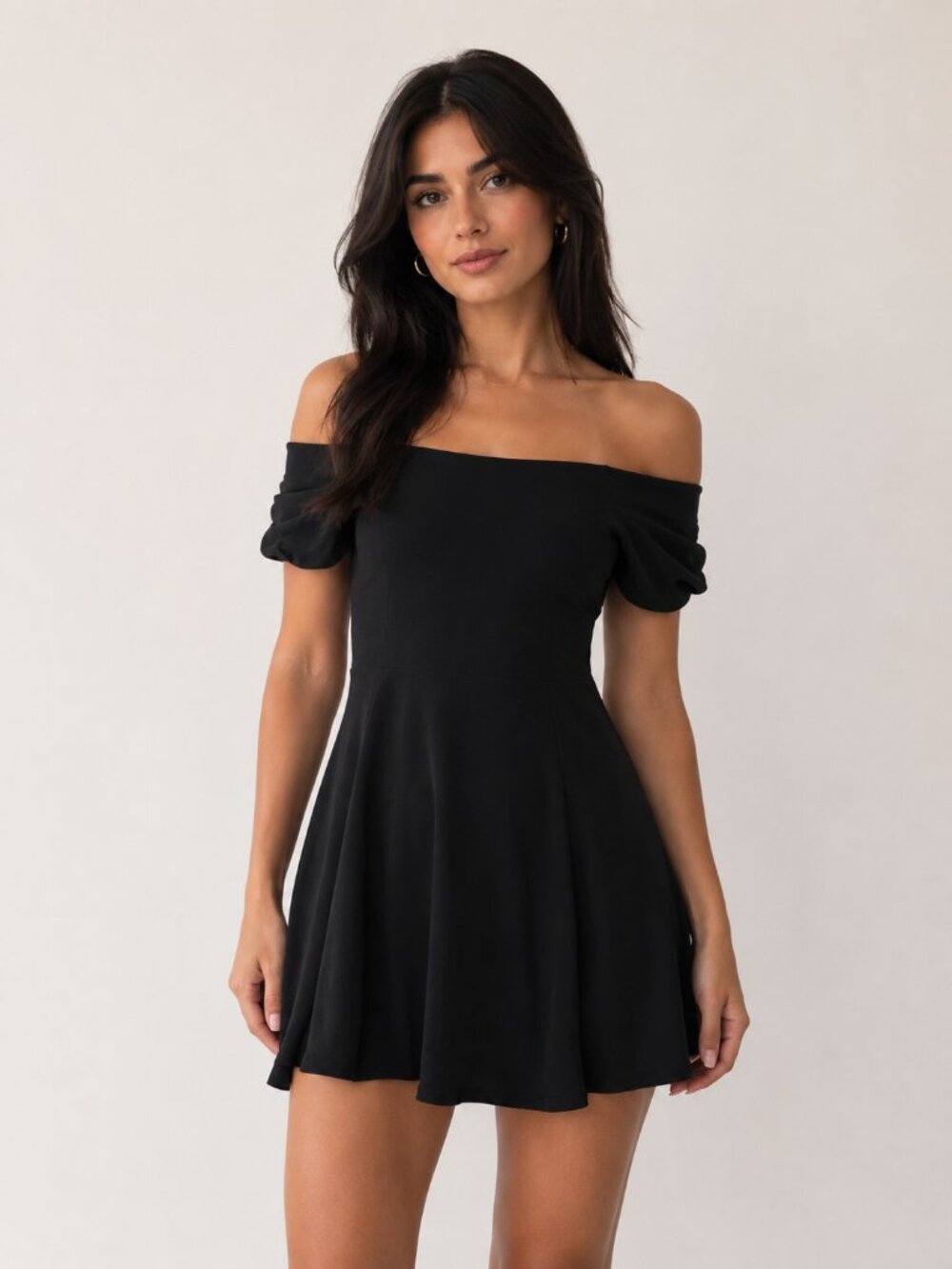 Zara Black Off-The-Shoulder Mini Dress Short Sleeves - Picture 1 of 5